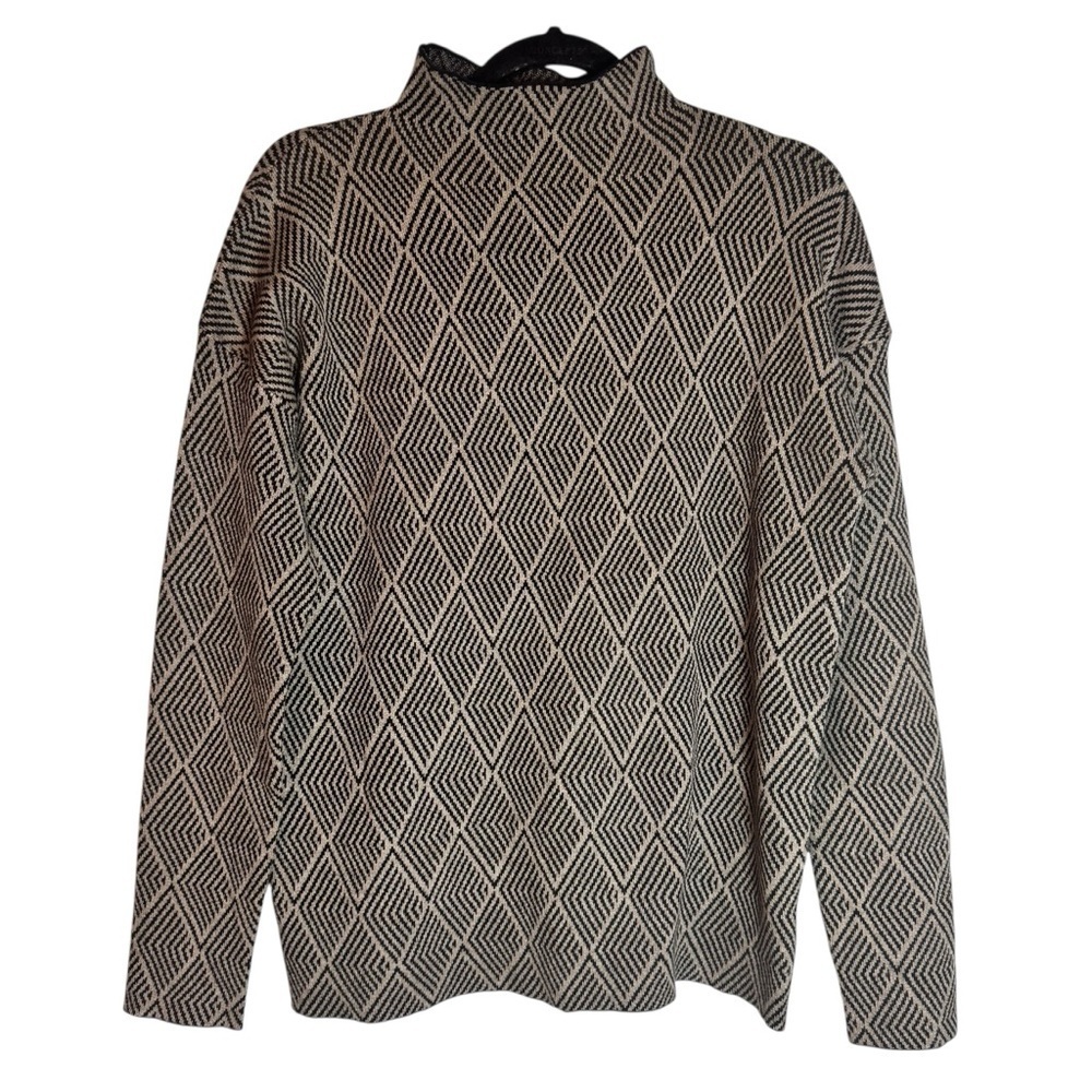 H by Halston Women’s Geometric Patterned Black and Tan Medium Mock Neck Sweater